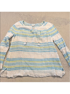 J. Jill Striped Gauze Top Blue Green Large